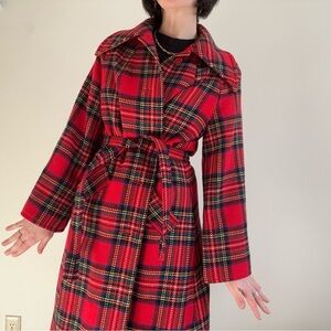 Vintage Laird Porch of Scotland Red Tartan 100% Wool Overcoat 12